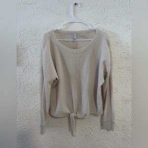 Z Supply Women’s Tie-Front Sweater Medium Cream Cotton Blend Soft Knit